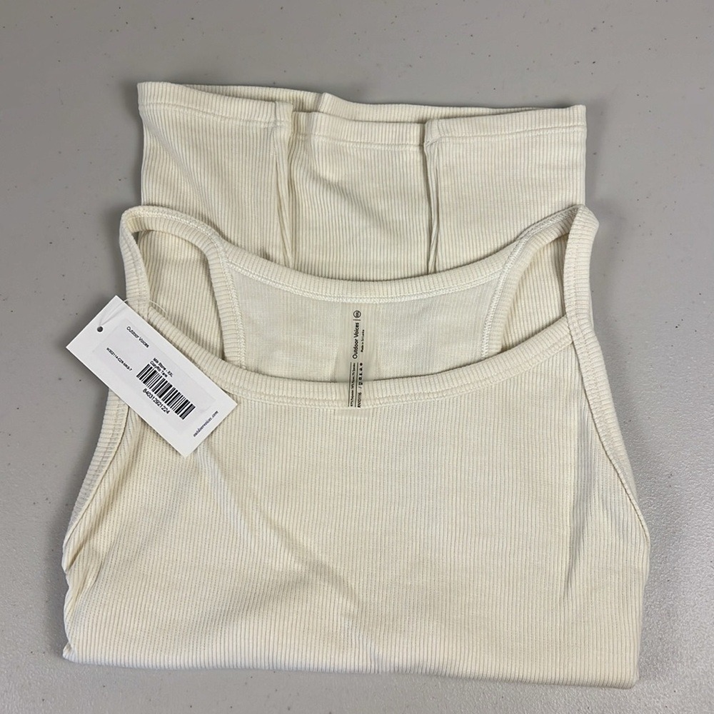 Outdoor Voices CozyRib Tank Milk Stone Off White High Neck Racerback XXL NEW - Picture 3 of 16